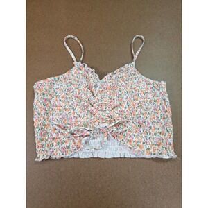 Aeropostale Girls Floral Smocked Cami Top Orange Green White Size L